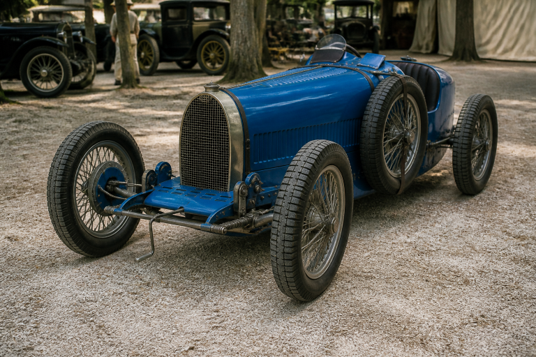 Bugatti Type 37, voiture de Grand Prix des années 1920 à quatre cylindres et roues à rayons