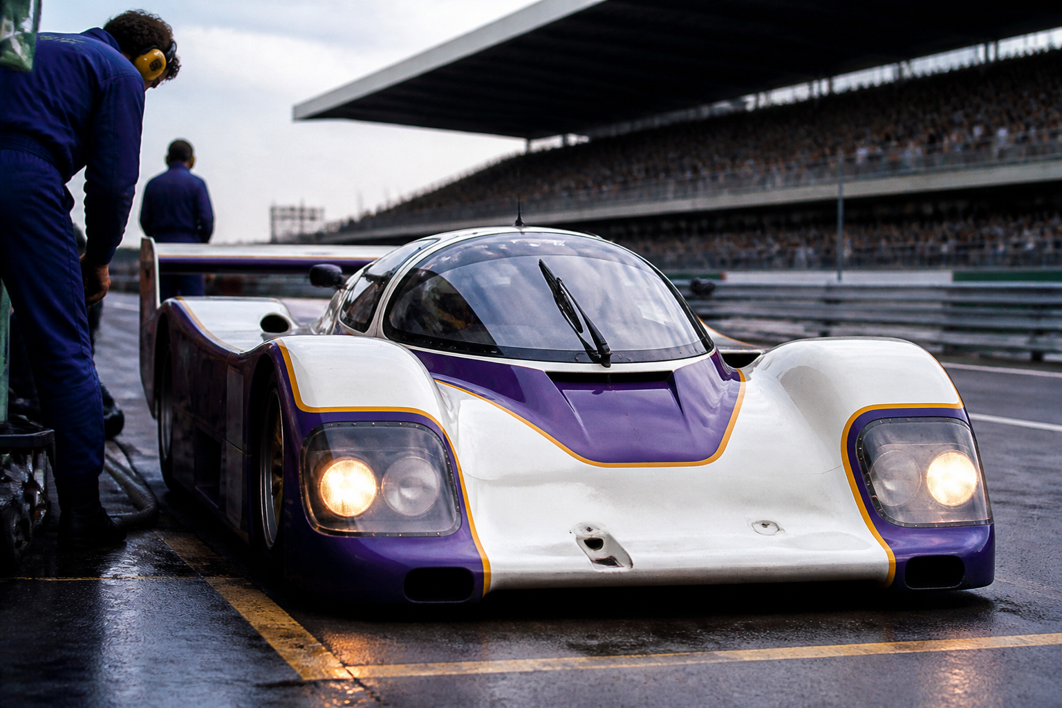 Prototype Spice Groupe C2 d'endurance de la fin des années 1980 dans la voie des stands