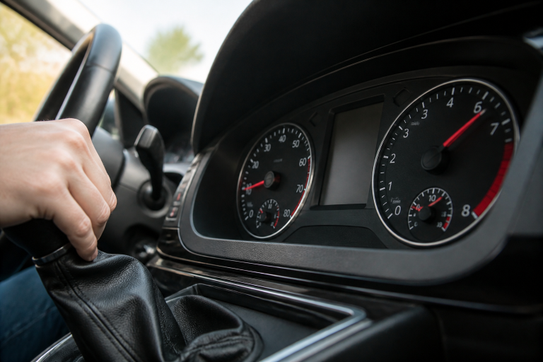 Compte-tours qui grimpe alors que la voiture monte dans les tours sans accélérer